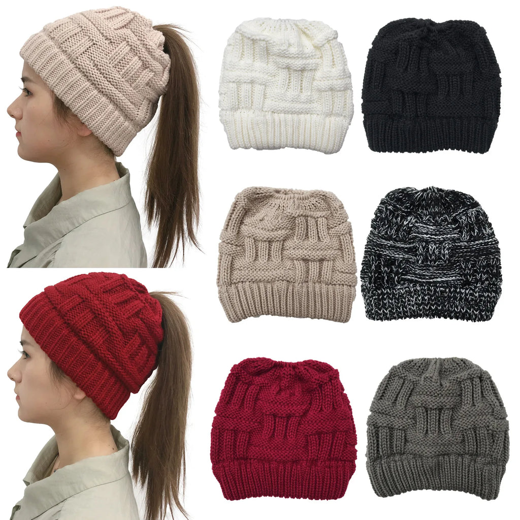 Women's Ponytail Knit Winter Beanie