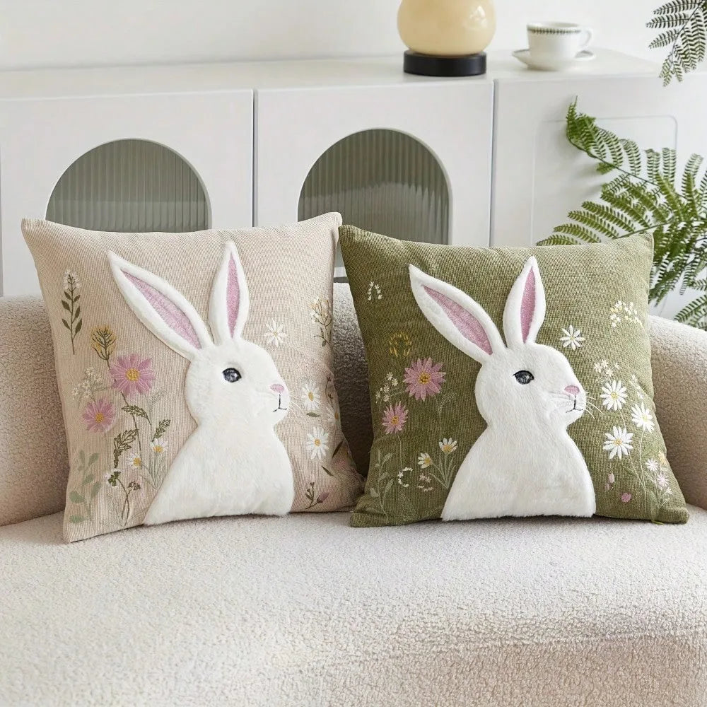 Floral Bunny Decorative Pillow Cover