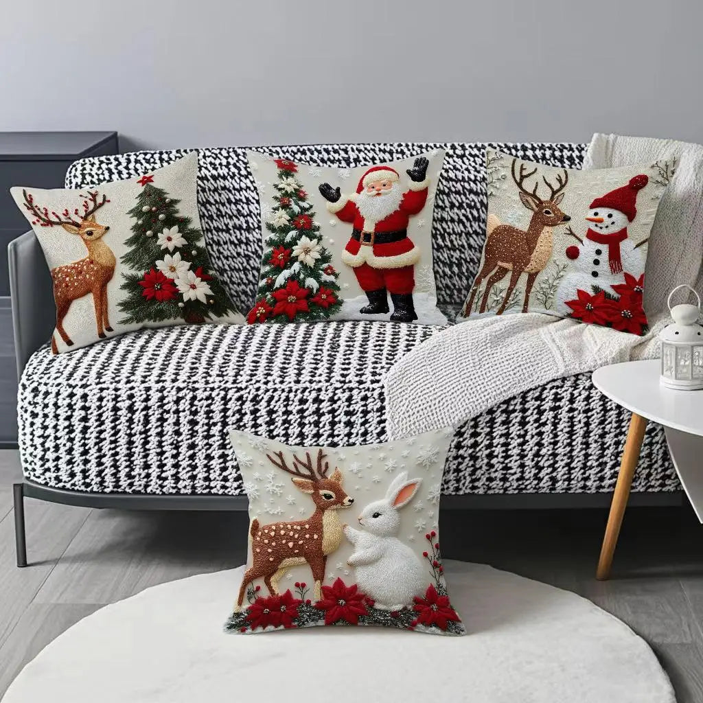 Christmas Reindeer & Rabbit Pillow Cover