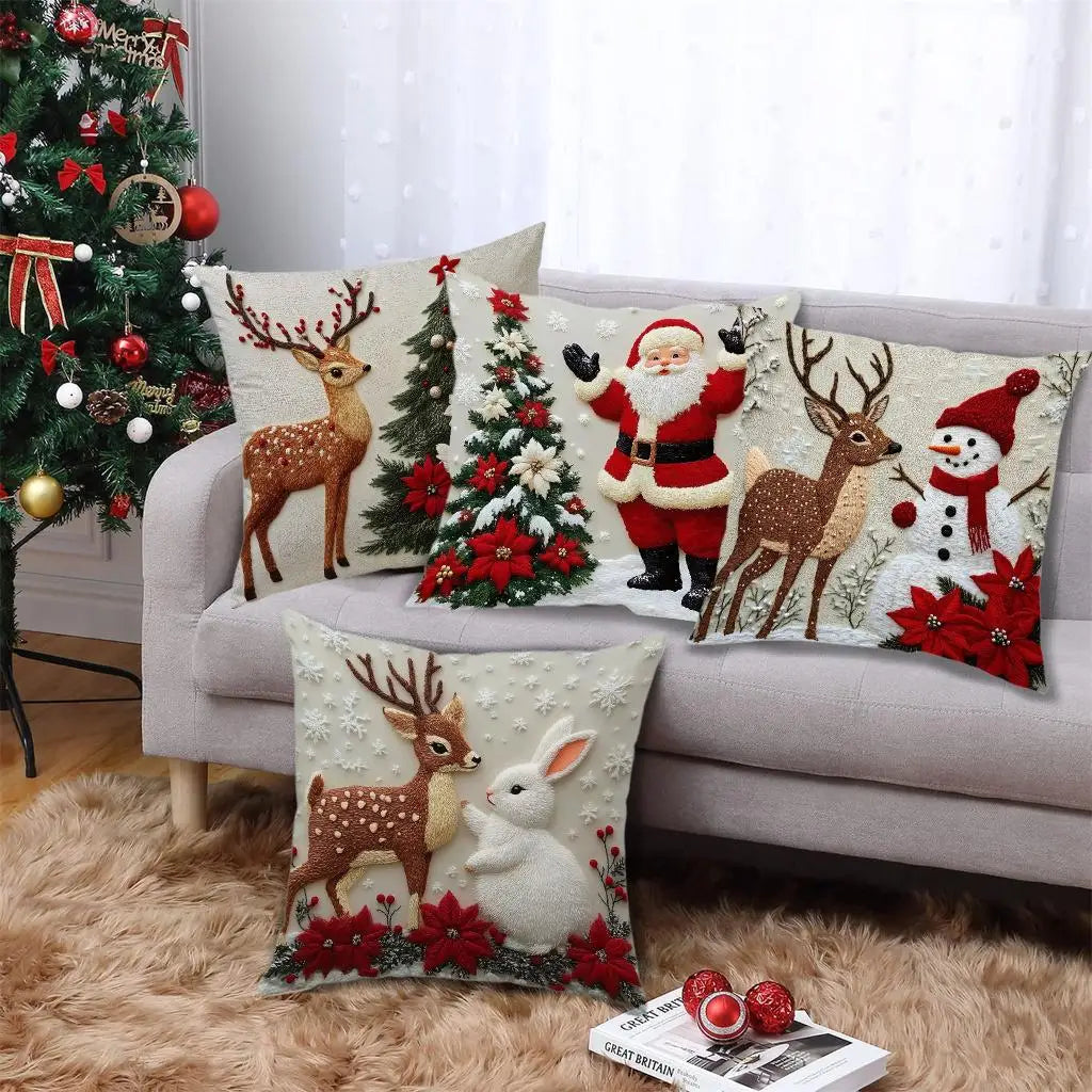 Christmas Reindeer & Rabbit Pillow Cover