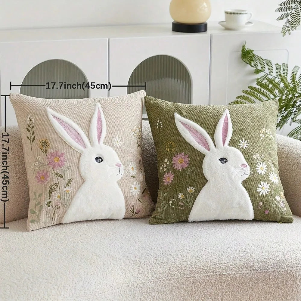 Floral Bunny Decorative Pillow Cover