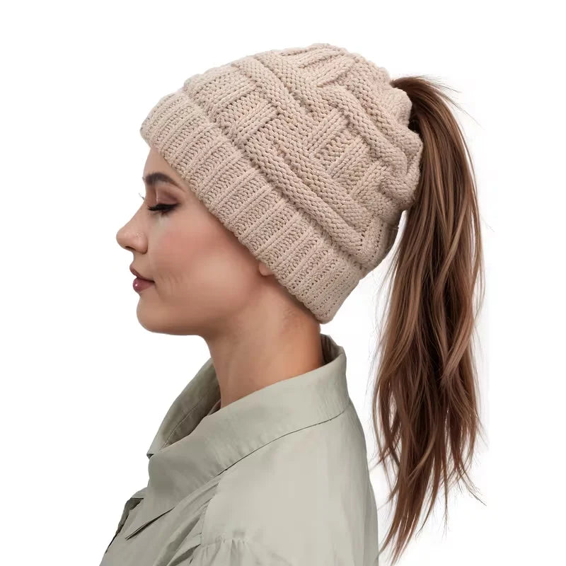 Women's Ponytail Knit Winter Beanie