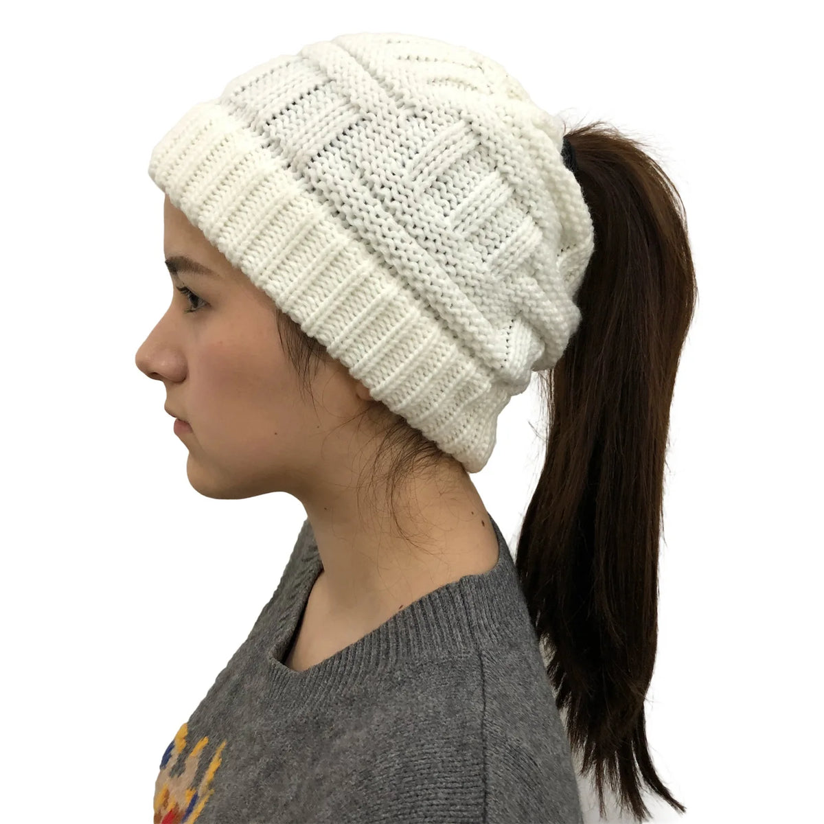 Women's Ponytail Knit Winter Beanie