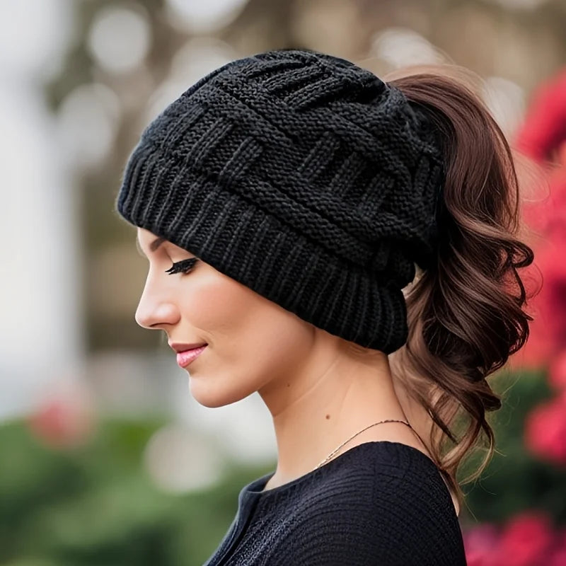 Women's Ponytail Knit Winter Beanie
