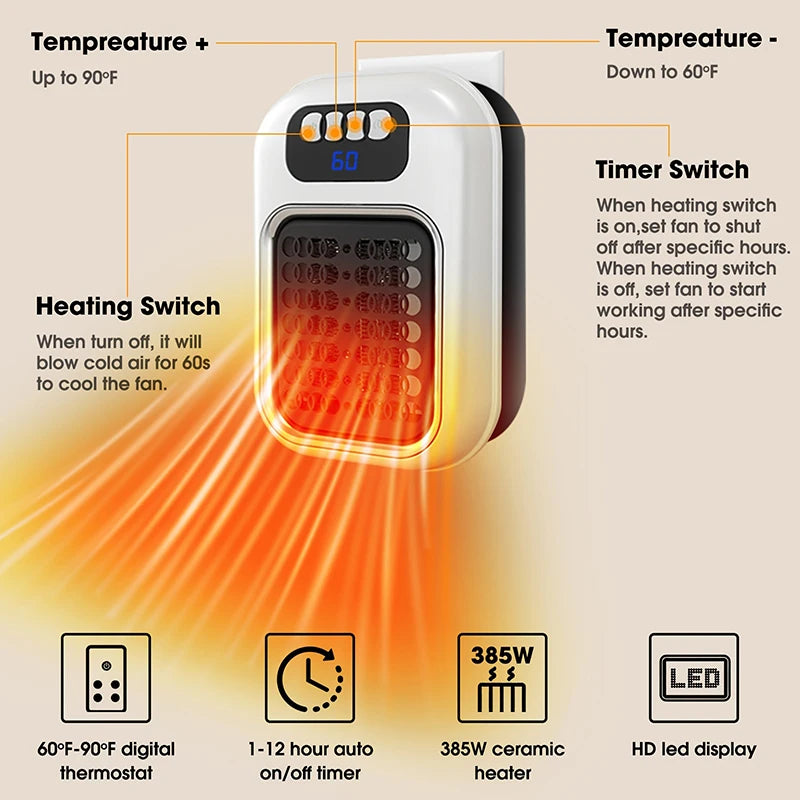Portable Mini Wall Heater with Remote