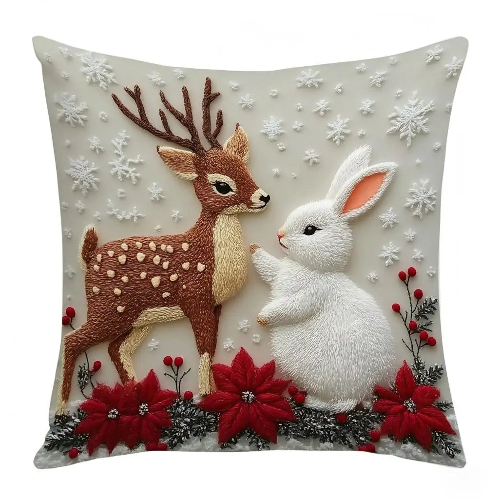 Christmas Reindeer & Rabbit Pillow Cover