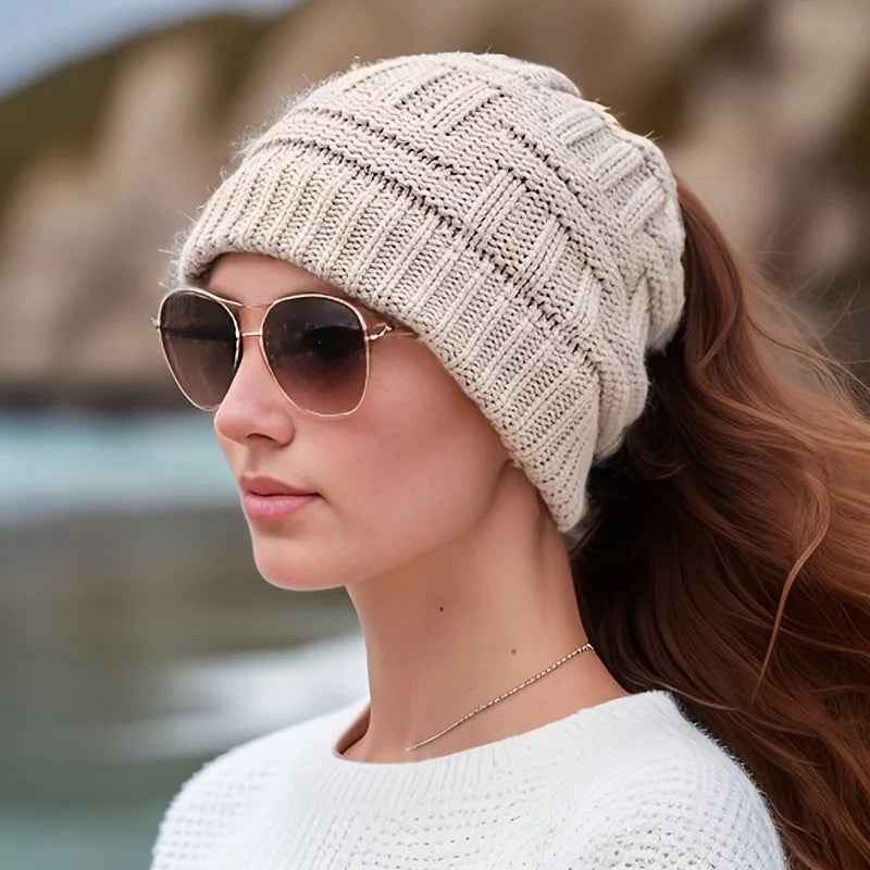 Women's Ponytail Knit Winter Beanie