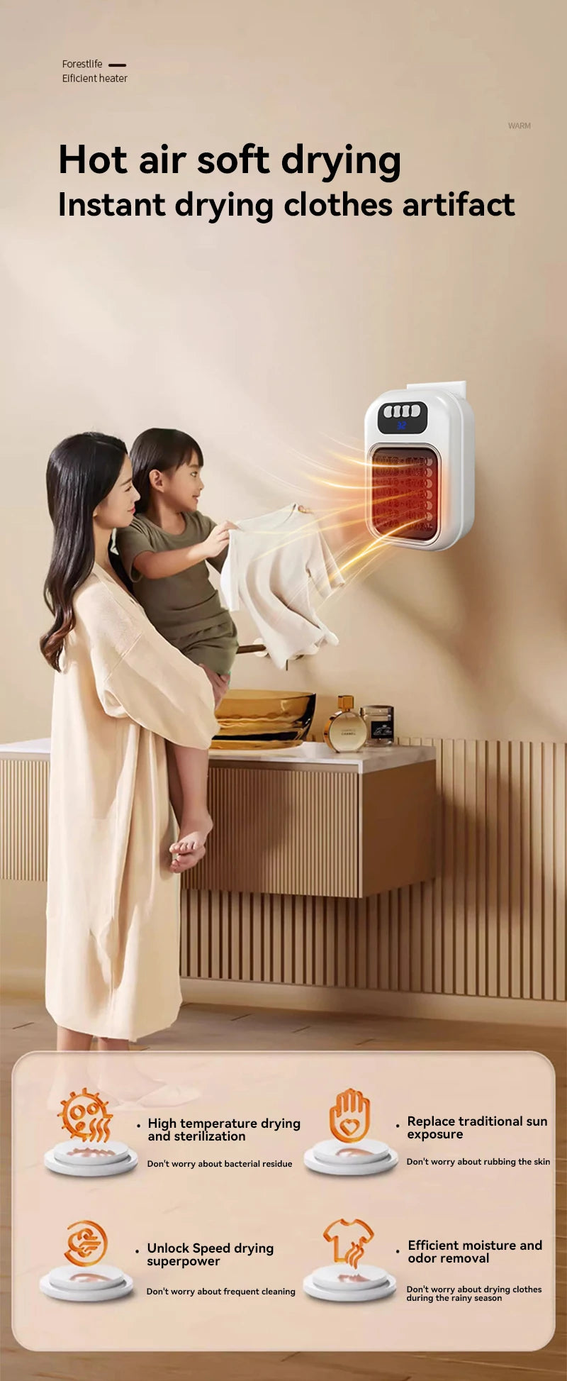 Portable Mini Wall Heater with Remote