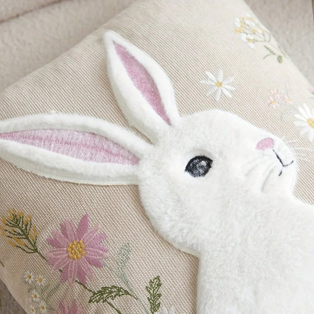 Floral Bunny Decorative Pillow Cover