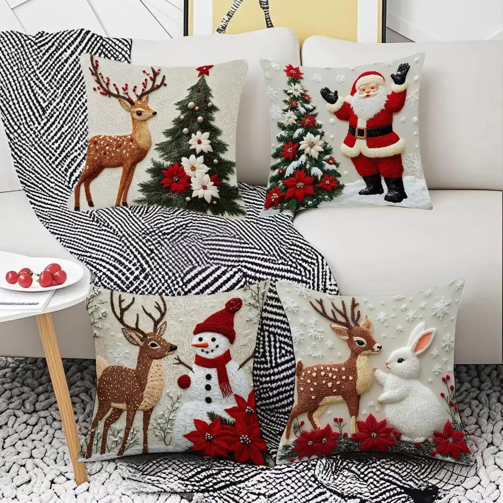Christmas Reindeer & Rabbit Pillow Cover