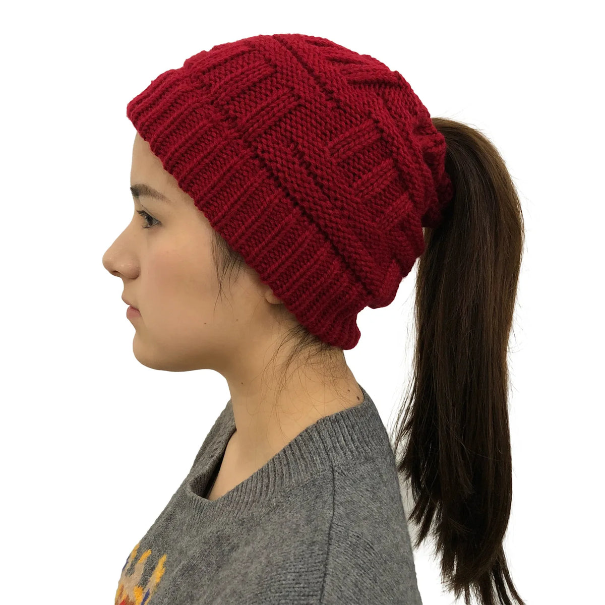 Women's Ponytail Knit Winter Beanie